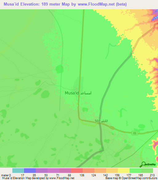 Musa`id,Libya Elevation Map