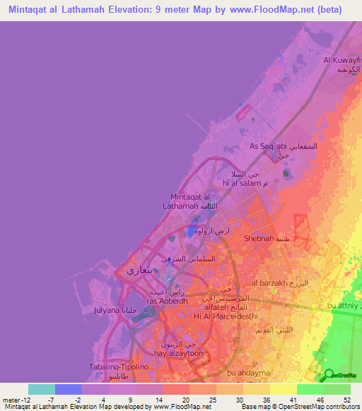 Mintaqat al Lathamah,Libya Elevation Map