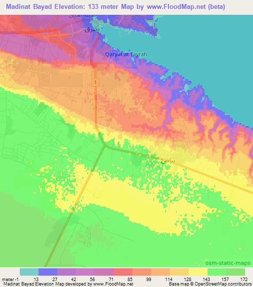 Madinat Bayad,Libya Elevation Map