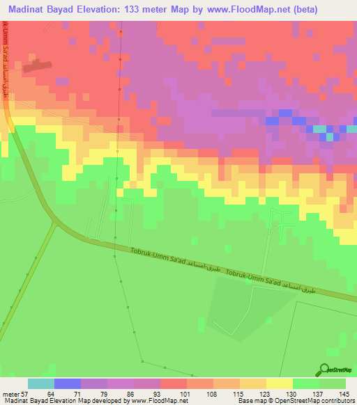 Madinat Bayad,Libya Elevation Map