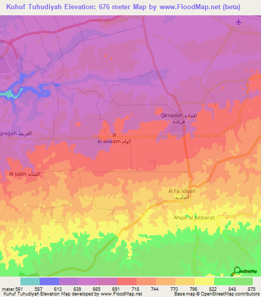 Kuhuf Tuhudiyah,Libya Elevation Map