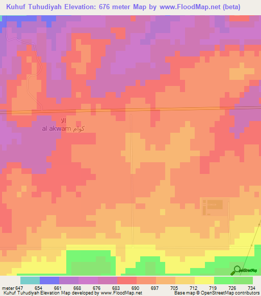 Kuhuf Tuhudiyah,Libya Elevation Map