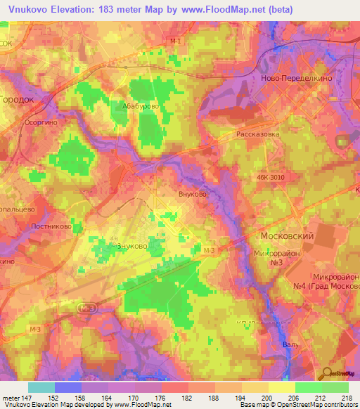 Vnukovo,Russia Elevation Map