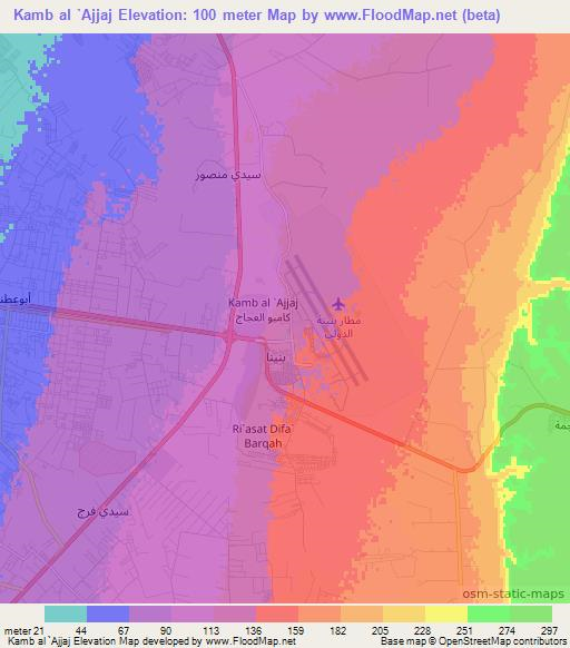 Kamb al `Ajjaj,Libya Elevation Map