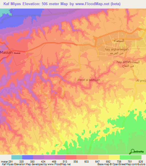 Kaf Miyas,Libya Elevation Map