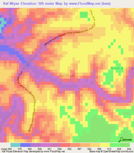 Kaf Miyas,Libya Elevation Map