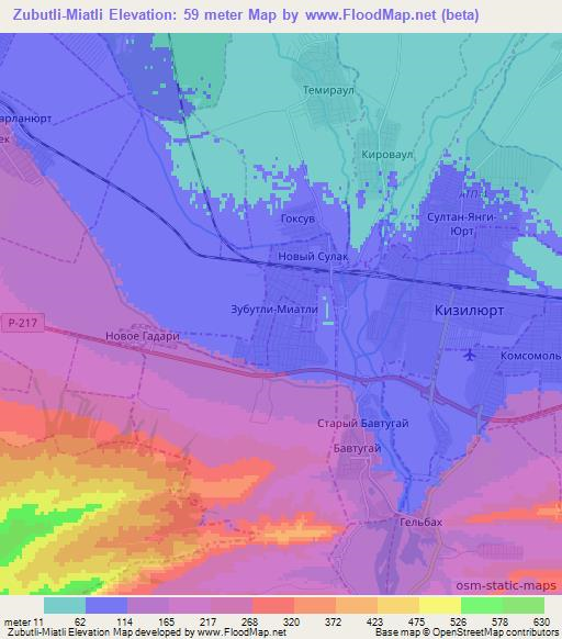 Zubutli-Miatli,Russia Elevation Map