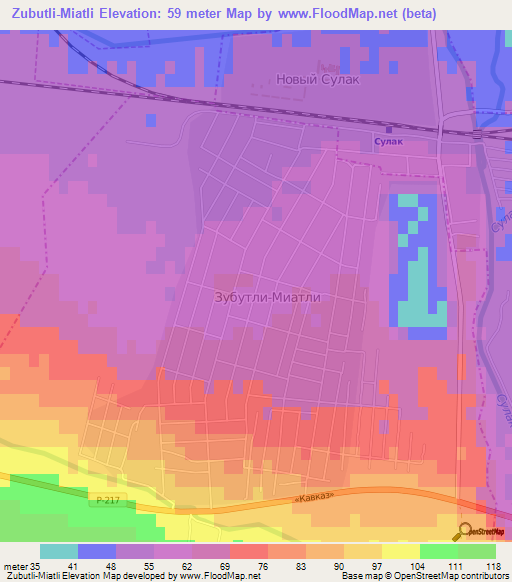 Zubutli-Miatli,Russia Elevation Map