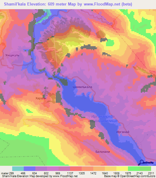 Shamil'kala,Russia Elevation Map