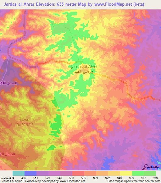 Jardas al Ahrar,Libya Elevation Map