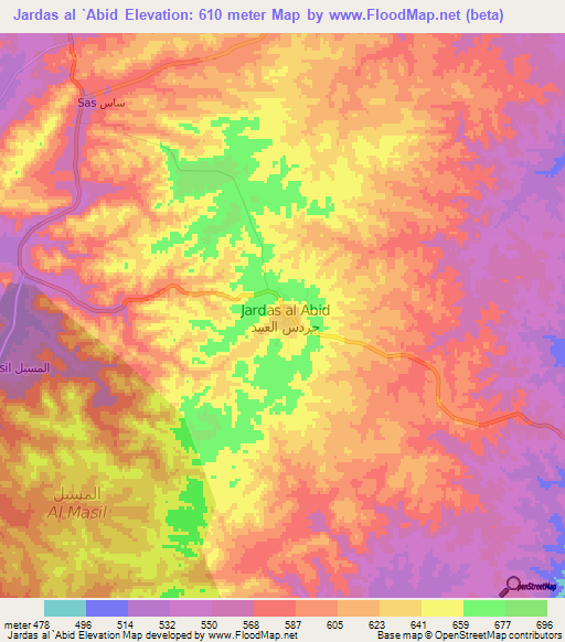 Jardas al `Abid,Libya Elevation Map