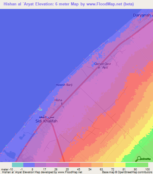 Hishan al `Aryat,Libya Elevation Map