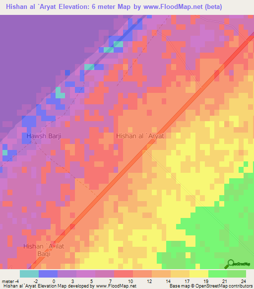 Hishan al `Aryat,Libya Elevation Map