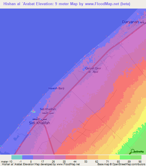 Hishan al `Arabat,Libya Elevation Map