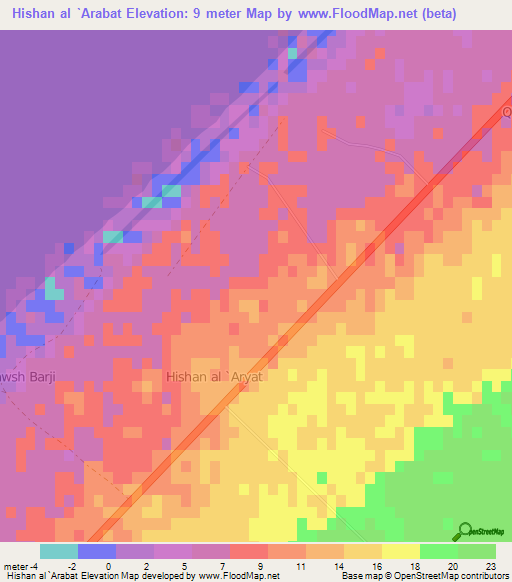 Hishan al `Arabat,Libya Elevation Map