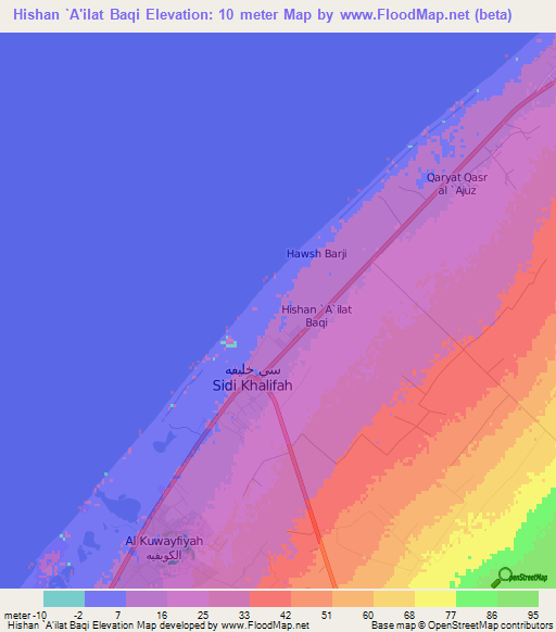 Hishan `A'ilat Baqi,Libya Elevation Map