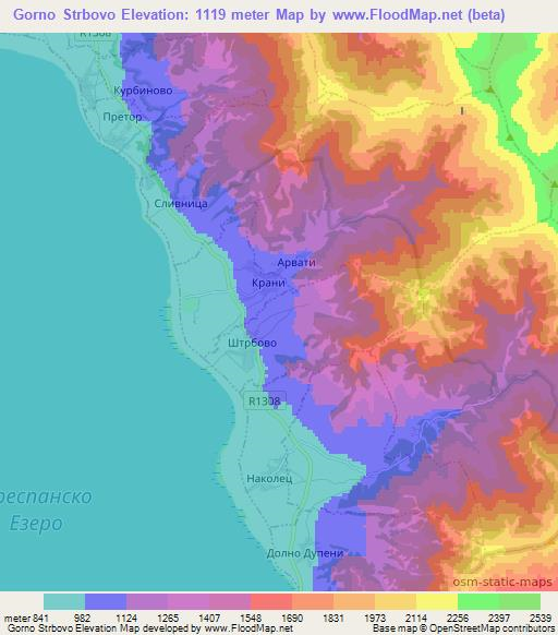 Gorno Strbovo,Macedonia Elevation Map