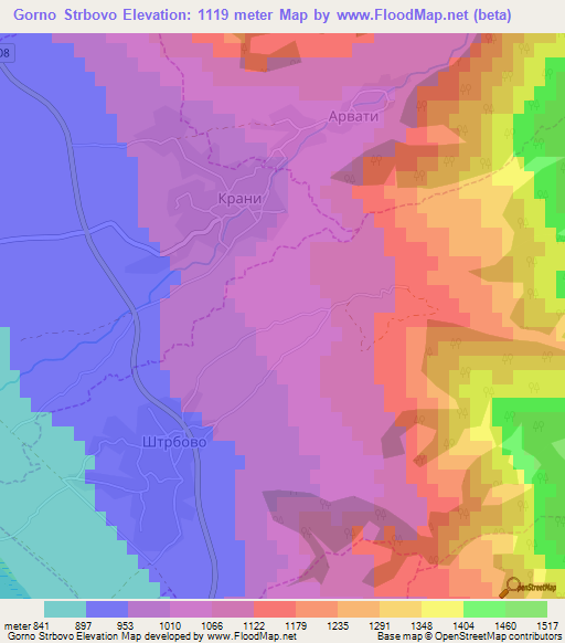 Gorno Strbovo,Macedonia Elevation Map