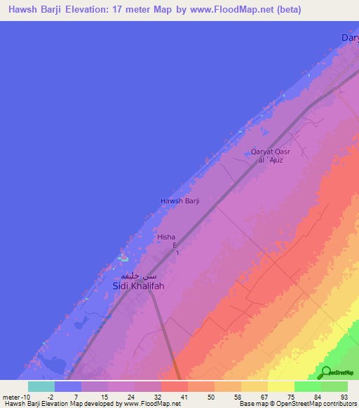 Hawsh Barji,Libya Elevation Map