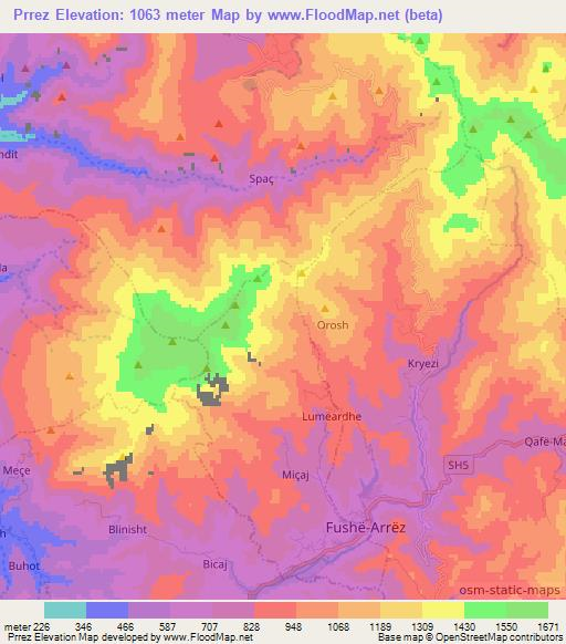 Prrez,Albania Elevation Map