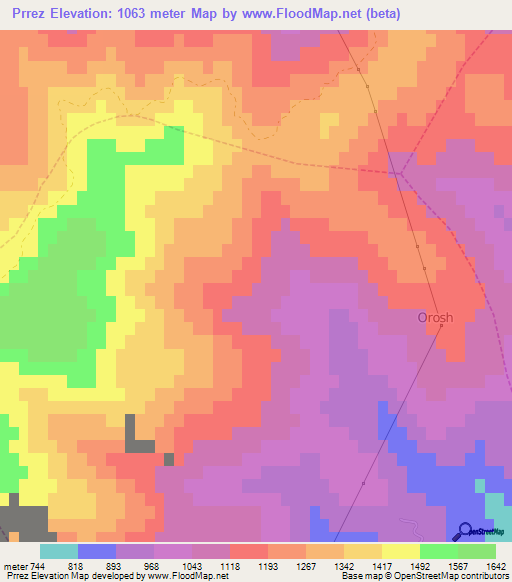 Prrez,Albania Elevation Map