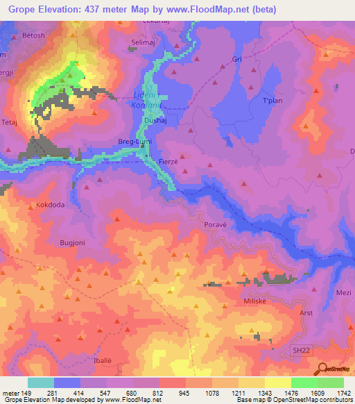 Grope,Albania Elevation Map