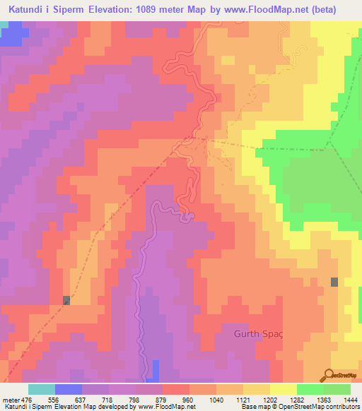 Katundi i Siperm,Albania Elevation Map