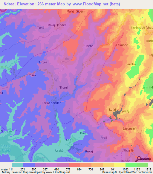 Ndreaj,Albania Elevation Map