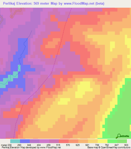 Perlikaj,Albania Elevation Map