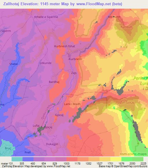 Zallhotaj,Albania Elevation Map