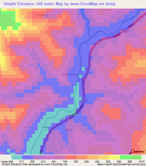 Shtalth,Albania Elevation Map