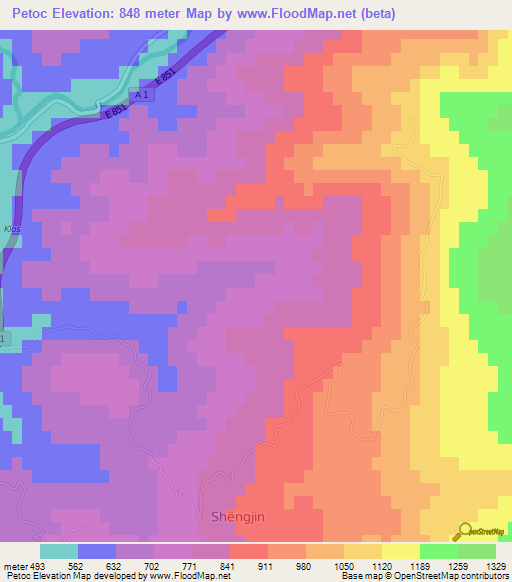 Petoc,Albania Elevation Map