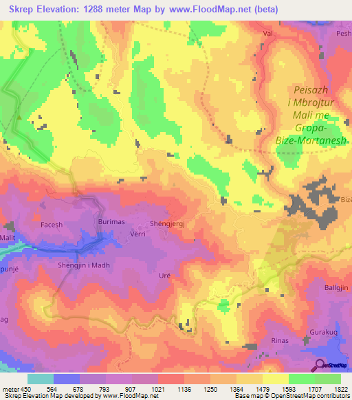 Skrep,Albania Elevation Map