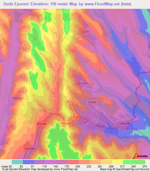 Duda Epureni,Romania Elevation Map