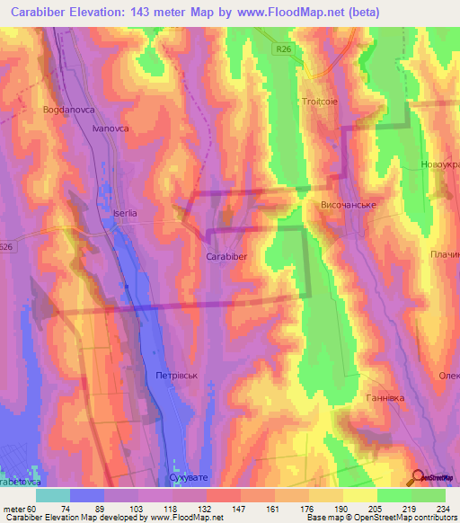 Carabiber,Moldova Elevation Map