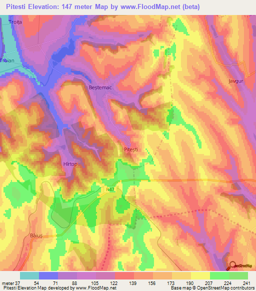 Pitesti,Moldova Elevation Map