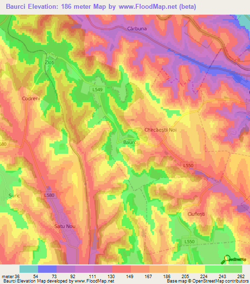 Baurci,Moldova Elevation Map