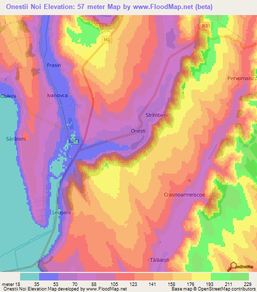 Onestii Noi,Moldova Elevation Map