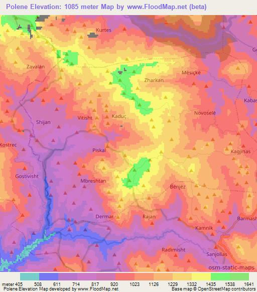 Polene,Albania Elevation Map