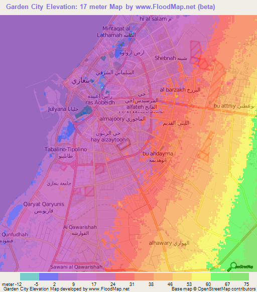 Garden City,Libya Elevation Map