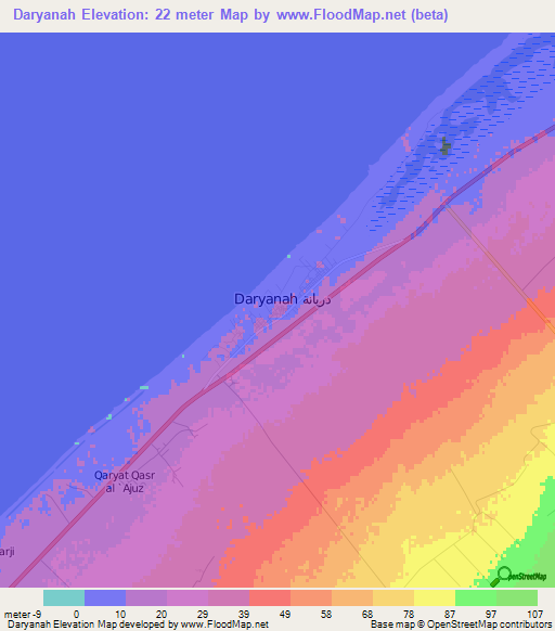 Daryanah,Libya Elevation Map