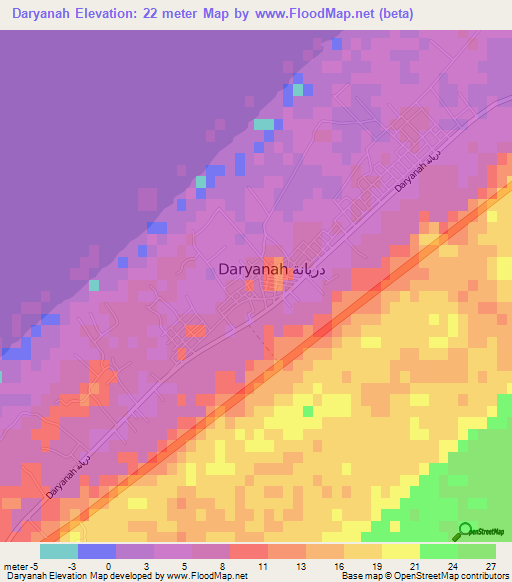 Daryanah,Libya Elevation Map