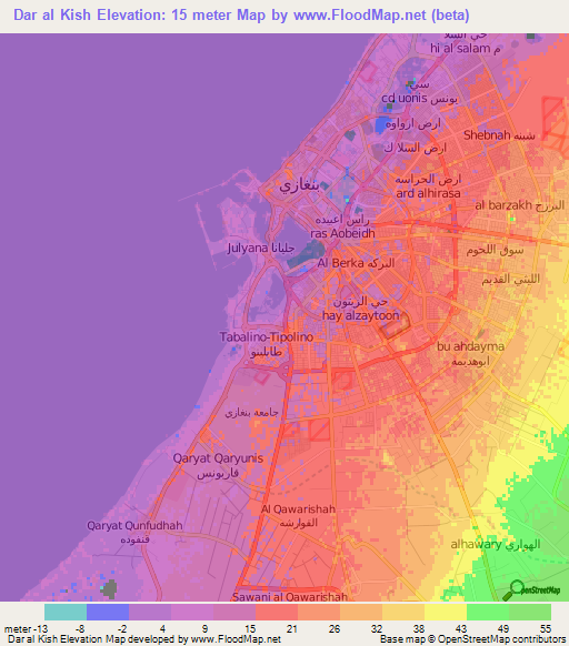 Dar al Kish,Libya Elevation Map