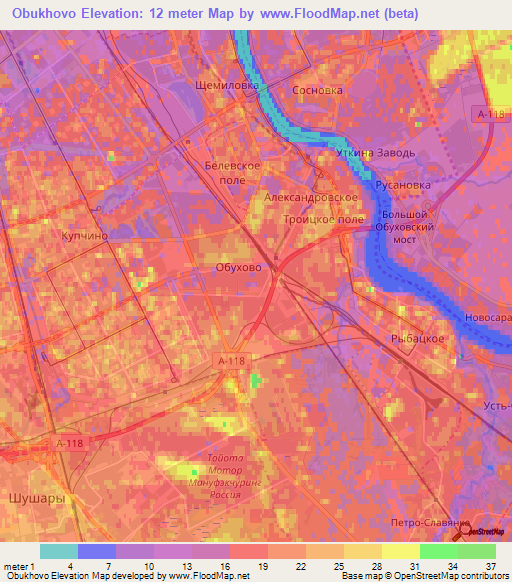 Obukhovo,Russia Elevation Map