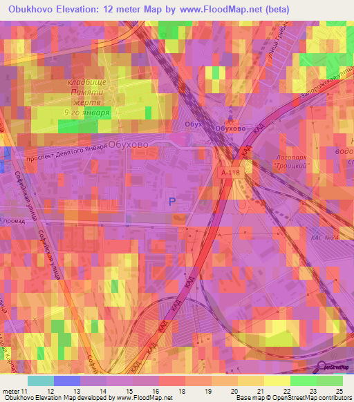 Obukhovo,Russia Elevation Map