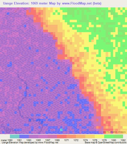 Uange,Angola Elevation Map