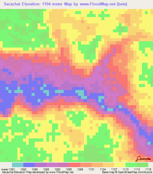 Sacachai,Angola Elevation Map