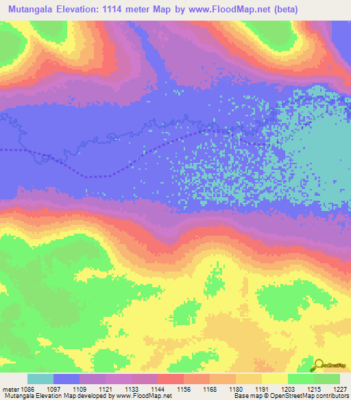 Mutangala,Angola Elevation Map