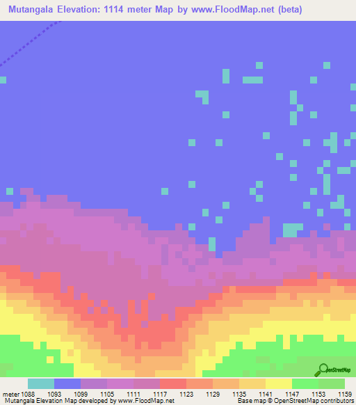 Mutangala,Angola Elevation Map