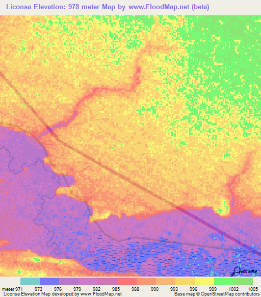 Liconsa,Angola Elevation Map